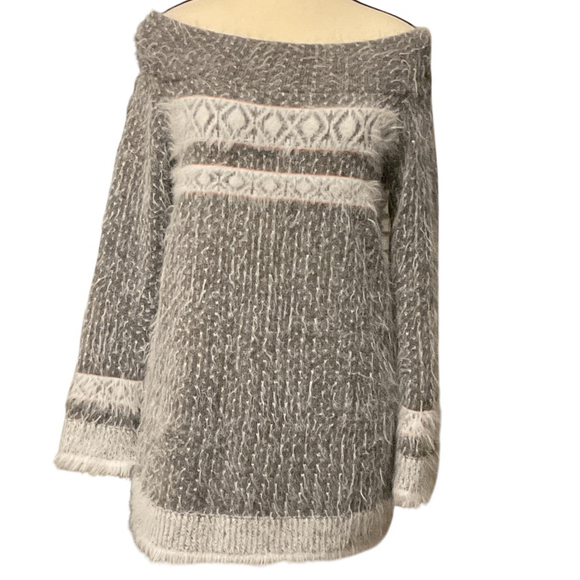 Sleeping on snow Anthropologie wool blend fair isle nordic faroe Sweater M Gray - Picture 8 of 11
